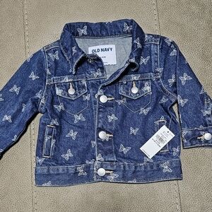 Old Navy Blue Jean Jacket with Butterfly Print 6 - 12 Months